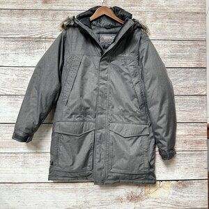 Eddie Bauer Down Parka Jacket Mens Size M Gray Removal Faux Fur Hood Winter